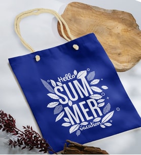 BK Gift Yaz Temalı Saks Mavi Halat Saplı Kumaş Plaj Çantası -1, Baskılı Omuz Çantası, Alışveriş Çantası, Arkadaşa Hediye, Sevgiliye Hediye