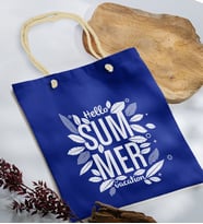 BK Gift Yaz Temalı Saks Mavi Halat Saplı Kumaş Plaj Çantası -1, Baskılı Omuz Çantası, Alışveriş Çantası, Arkadaşa Hediye, Sevgiliye Hediye