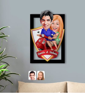 BK Gift Kişiye Özel İsimli Sevgililer Karikatürlü 3D Ahşap Tablo-10