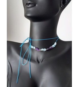 Ametis Aquamarine Doğal Taşlı Mavi Çakra Tasarım Choker Gümüş Kadın Kolye