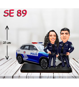 Kişiye Özel Ahşap Biblo - Polis Arabası Kullanan Çift
