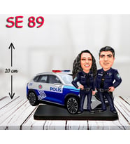 Kişiye Özel Ahşap Biblo - Polis Arabası Kullanan Çift