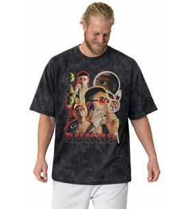 Tasarım Bad Bunny Rapper Şarkıcı Baskılı Unisex Oversize Vintage Yıkamalı Tişört