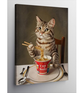 Kanvas Tablo Noodle Yiyen Tekir Kedi