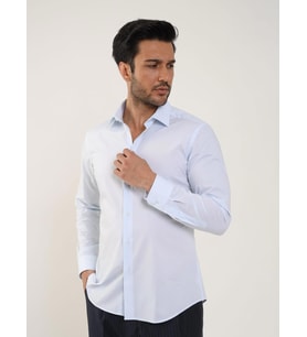 Açık Mavi Erkek Slim Fit Düz Klasik Yaka Uzun Kol Gömlek (A. Mavi)