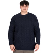 Mode XL Büyük Beden Erkek Kazak Bisiklet Yaka BRAIDED 24211 Lacivert