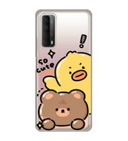 Huawei P Smart 2021 Uyumlu Sevimli Ördek ve Ayıcık Desenli Şeffaf Telefon Kılıfı