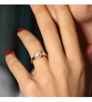 925 Ayar Gümüş Tek İncili Zirkon Taşlı Yüzük (Rose)