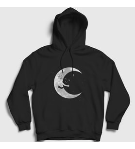 Presmono Unisex Siyah Hugging Moon Space Uzay Kapüşonlu Sweatshirt 282571tt