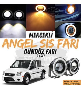 Ford Connect 2002-2013 Uyumlu Mercekli Angel Sis Farı Metal 76 mm Turuncu Halkalı Gündüz Farı 2 Adet
