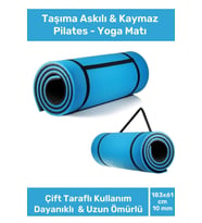 Taşıma Askılı Konfor Modeli Çift Taraflı Kaymaz Yoga Meditasyon Minderi Mavi Siyah Mat