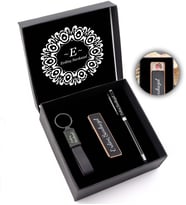 Kişiye Özel Kalın Siyah Renk Touch Pen & Elektronik Alevsiz USB Şarjlı Çakmak & Siyah Anahtarlık Hediye Seti