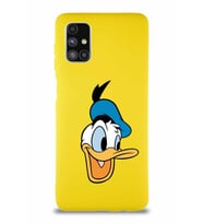 Samsung Galaxy M51 Soft Premier Kapak Donald Duck-A Tasarımlı Silikon Kılıf - Sarı (Şeffaf)