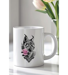 Kedi Figürlü 330ml Baskılı Beyaz Seramik Kupa Bardak