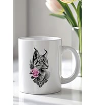 Kedi Figürlü 330ml Baskılı Beyaz Seramik Kupa Bardak