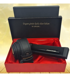 Kişiye Özel İsim Baskılı Erkek Hediye Seti (Kemer-Metal Roller Kalem)