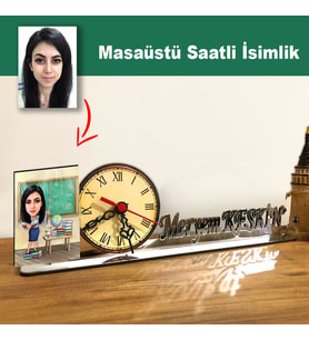 Karikatür Kadın Öğretmen Model Masaüstü Saatli İsimlik MSİ14