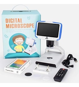 Dijital Masaüstü Mikroskop Kumandalı 2 MP 5 İnç LCD Ekran 8 LED Işık Biyolojik Mikroskop Hassas Görüntü