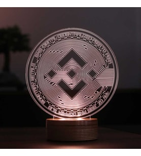 BNB Binance Figürlü Dekoratif Hediye Led Masa Lambası 7 Işık Rengi Ahşap Taban (Sarı)