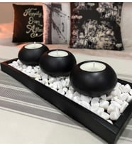 3'lü Beton Tabaklı Mumluk Set,dekoratif Mumluk,hediyelik Eşya,taşlar Ve Mumlar Dahildir.