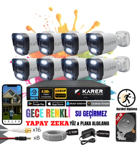 EXİTCAM 8 KAMERALI-RENKLİ GÖRÜŞ-SU GEÇİRMEZ-YÜZ ve ARAÇ TANIMALI-YAPAY ZEKA AYRICALIKLI GÜVENLİK SETİ (Beyaz)