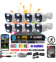 EXİTCAM 8 KAMERALI-RENKLİ GÖRÜŞ-SU GEÇİRMEZ-YÜZ ve ARAÇ TANIMALI-YAPAY ZEKA AYRICALIKLI GÜVENLİK SETİ (Beyaz)