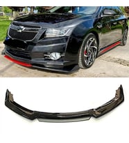 Chevrolet Cruze Gri Renkli Şeritli Dilli Ön Lip 4 Prç Parlak Siyah ABS