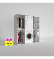 Kenzlife çamaşır-kurutma makinesi dolabı ve giysi dolabı cevheri sağ byz 180*170*60  + tekli duvar rafı hediye (Beyaz)