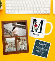 Kişiye Özel Baş Harf İsim Soyisim Beyaz Kupa 3 Fotoğraflı Kolaj Ve Kendi Mesajını Oluştur Kart Seti