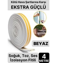 4 Metre Beyaz Pvc Doğrama Kapı Pencere Soğuk Geçirmez Sızdırmaz İzolasyon Fitil Yapışkanlı 2x2=4 mt