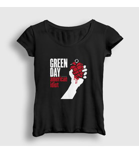 Presmono Kadın Siyah American Idiot Green Day T-Shirt 55182tt