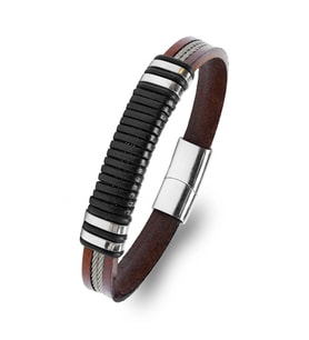 Moncuk Design Kahverengi Deri ve 316L Halat Çelik Erkek Bileklik 33514B19D1
