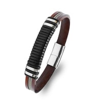 Moncuk Design Kahverengi Deri ve 316L Halat Çelik Erkek Bileklik 33514B19D1