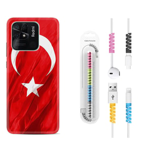 Xiaomi Poco X3 Pro M4 Pro X4 Pro C40 10C Kılıf Kablo Koruma Spiral Silikon Şanlı Türk Bayrağı 4 1401