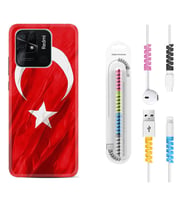 Xiaomi Poco X3 Pro M4 Pro X4 Pro C40 10C Kılıf Kablo Koruma Spiral Silikon Şanlı Türk Bayrağı 4 1401