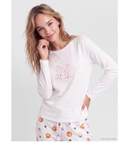 LCW Young Ekru Bisiklet Yaka Baskılı Kadın Pijama Takımı