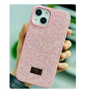 Coverzone iPhone 13 Pro Max ile Uyumlu Elmas Desen Ta?l? K?l?f � 2 mm Kamera �?k?nt? Koruma, I??lt?l? L�ks ??k Darbe Emici Kapak Pembe