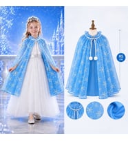 Kar Tanesi Desenli Mavi Elsa Pelerini - Astarlı Frozen Pelerini 85 cm