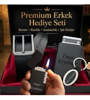 İsme Özel Premium Tasarım Erkek Hediye Seti - Mekanizmalı Otomatik Kartlık Cüzdan Kemer Çakmak Anahtarlık - Babaya Arkadaşa Eşe Sevgiliye Hediye