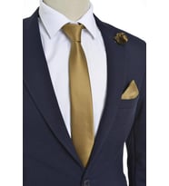 Brianze Gold Kravat Mendil Yaka Çiçeği Set 