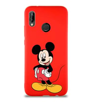 Huawei P20 Lite Soft Premier Kapak Mickey Mouse-E Tasarımlı Silikon Kılıf - Kırmızı (Şeffaf)