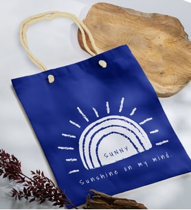 BK Gift Yaz Temalı Saks Mavi Halat Saplı Kumaş Plaj Çantası -24, Baskılı Omuz Çantası, Alışveriş Çantası, Arkadaşa Hediye, Sevgiliye Hediye