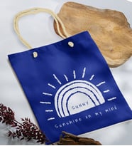 BK Gift Yaz Temalı Saks Mavi Halat Saplı Kumaş Plaj Çantası -24, Baskılı Omuz Çantası, Alışveriş Çantası, Arkadaşa Hediye, Sevgiliye Hediye