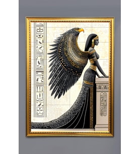 Antik Mısır Desenli Dijital Baskılı Kadife Kumaş Çerçeveli Tablo TBL0046 (Çok Renkli)