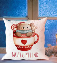 BK Gift Mutlu Yıllar Tasarımlı Beyaz Yastık-3