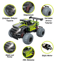 Şarjlı Led Işıklı Süspansiyon Sistemli Drift Atan Yüksek Hız Yapan Rüzgarlıklı Off Road Arazi Araba (Yeşil)
