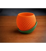 3D Baskı Küre Saksı - Kafes Dokulu İki Parçalı Dekoratif Saksı - Turuncu-Yeşil