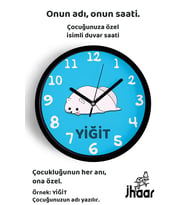 İsme Özel Sevimli Beyaz Fok Çocuk Odası Duvar Saati Orta Boy 30 cm Siyah Camlı Sessiz