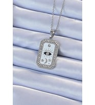 316L Çelik Zincir Gümüş Renk Mineli Zirkon Taşlı Göz Figür Tarot Kolye 5886 - SSSSSS6293-46