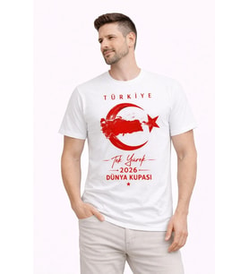 Erkek TÜRKİYE Ay Yıldız Baskılı Taraftar Forma T-Shirt - Beyaz